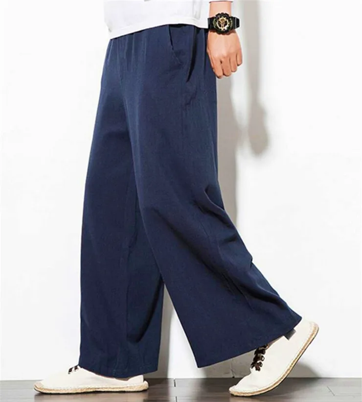 Autumn Plus Size Hip Hop wide leg Pants Men Casual Loose Trousers big size cotton linen pants Joggers M-6XL 7XL Sweatpants wide leg pants wide leg sweatpants