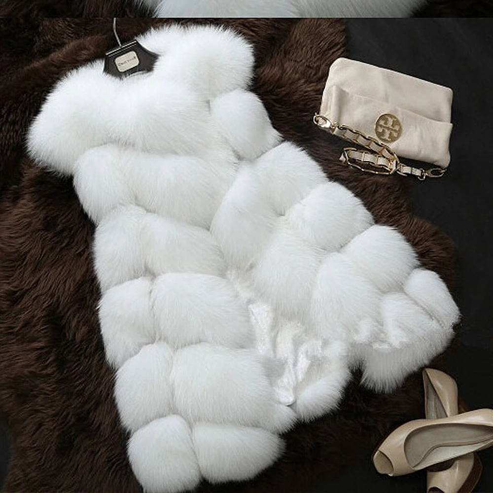 

Winter Woman Faux Fur Coat Sleeveless Warm Jacket For Woman Snow Coat Fur