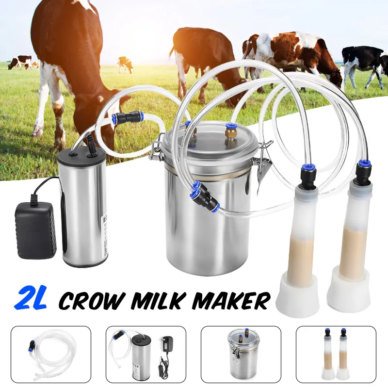  2L Portable Farm Electric Milking Machine for Goat Cow Sheep Milker 75Kpa Dual Vacuum Pump Bucket M