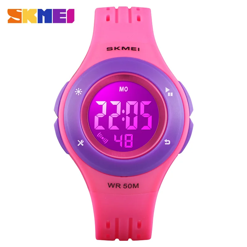 Skmei детские часы Силиконовые часы электронные цифровые часы наручные часы для детей и Девочек Кварцевые - Цвет: Розовый