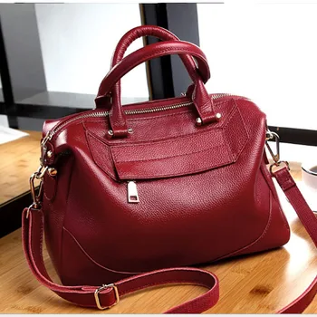 

New Genuine Leather tote bag Women's purple Handbag Office Ladies grey Shoulder Bag real cow Leather Messenger Bags handbags red