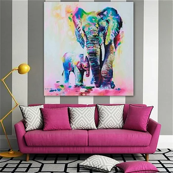 

Multicolor Elephant Mother Pattern Canvas Painting for Living Room Wall Decor Animals Poster Canvas Prints Wall Art Dropshipping
