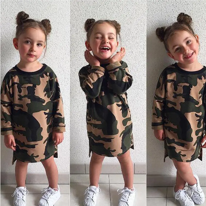 mini camouflag baby girls dress fashionable long sleeve cool girl dress for toddler girls causal conjunto menina 4OT1 (5)