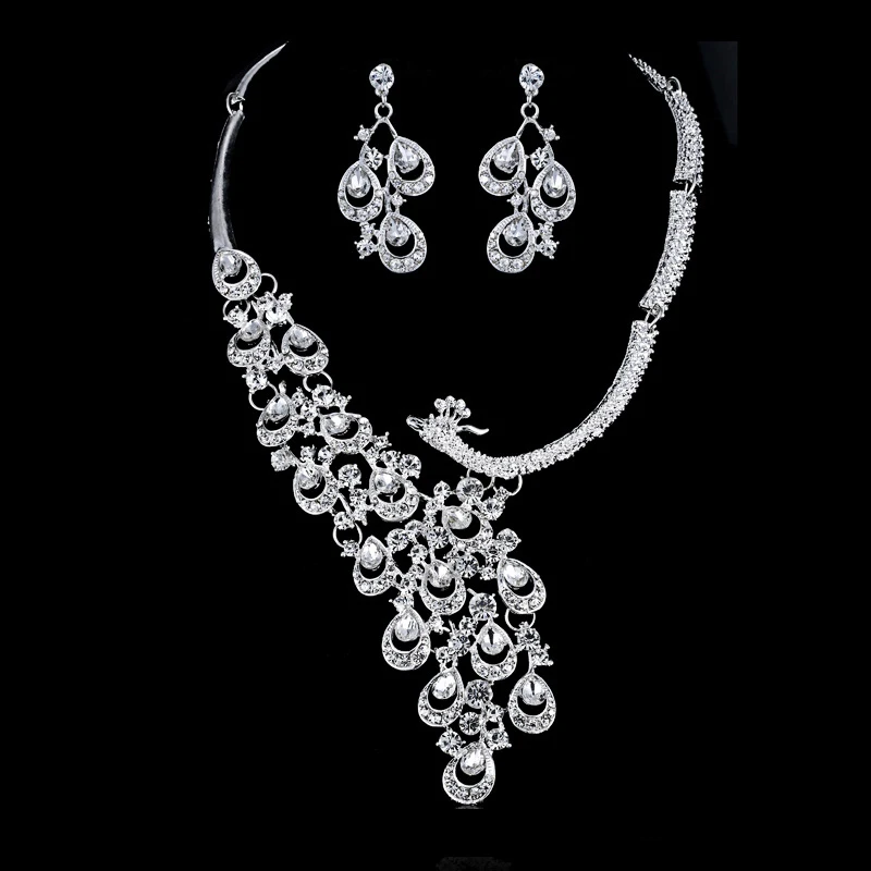 Wholesale Fashion Wedding Necklace Earrings Jewelry Set Pageant Luxury Crystal Rhinestone Bridal Accessories New | Украшения и