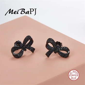 

[MeiBaPJ]The European and American Bowkont Earrings S925 Pure Silver AAA Zircon Earrings 2 Color For women Fine Jewelry