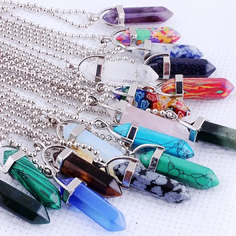 QianBei Bulk 12pcs Multicolor Natural Stone Bead Necklaces Girls Charm Pendant Necklace For