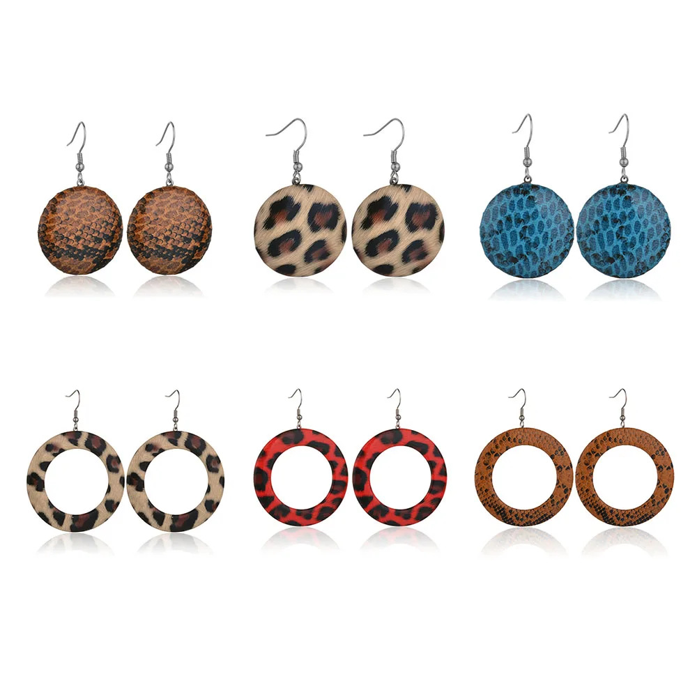 

Animal Skin Printed Earings Jewelry Gifts for Women Big Round Circle Leopard Earrings Snakeskin Printed Haning Drop Earrings
