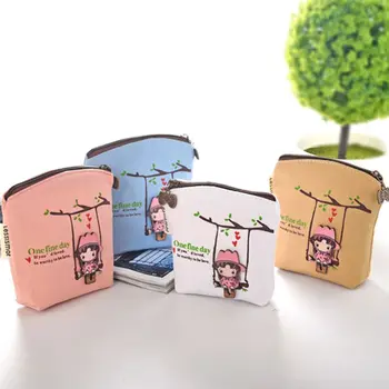 

Cute Canvas Coin Bag Lovely Girls The Swing Holder Purse Small Zipper Wallet Card Purse Zip Key Case Money Clip