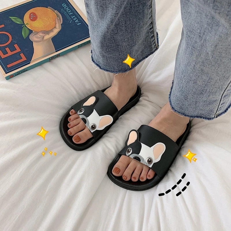 

STRAVEL Women Slippers Cute Cartoon Dog Fashion Slide Beach Slipper Flat Shoes Women Prevent Slippery EVA+Rubber Slipper