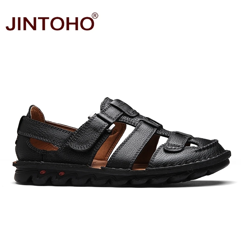 JINTOHO 2018 новые Брендовые мужские кожаные сандалии модные из натуральной кожи
