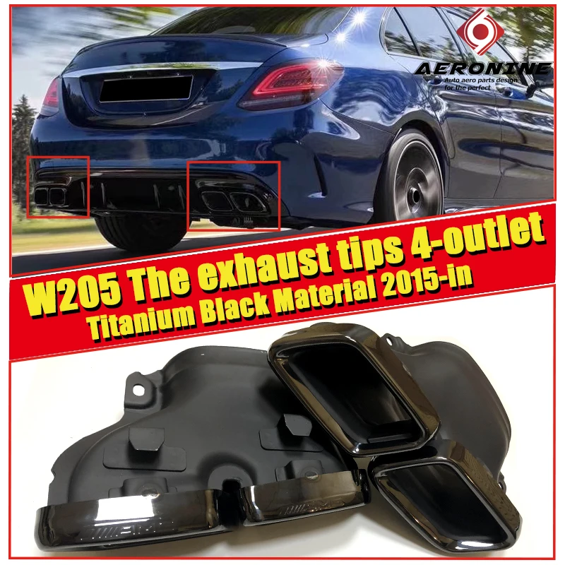 Fits For Mercedes C Class W205 Sports Car The exhaust tips 4-outlet Titanium Black Material C180 C200 C230 C250 C300 C350 15-in Fits For Mercedes C Class W205 Sports Car The exhaust tips 4-outlet Titanium Black Material C180 C200 C230 C250 C300 C350 15-in