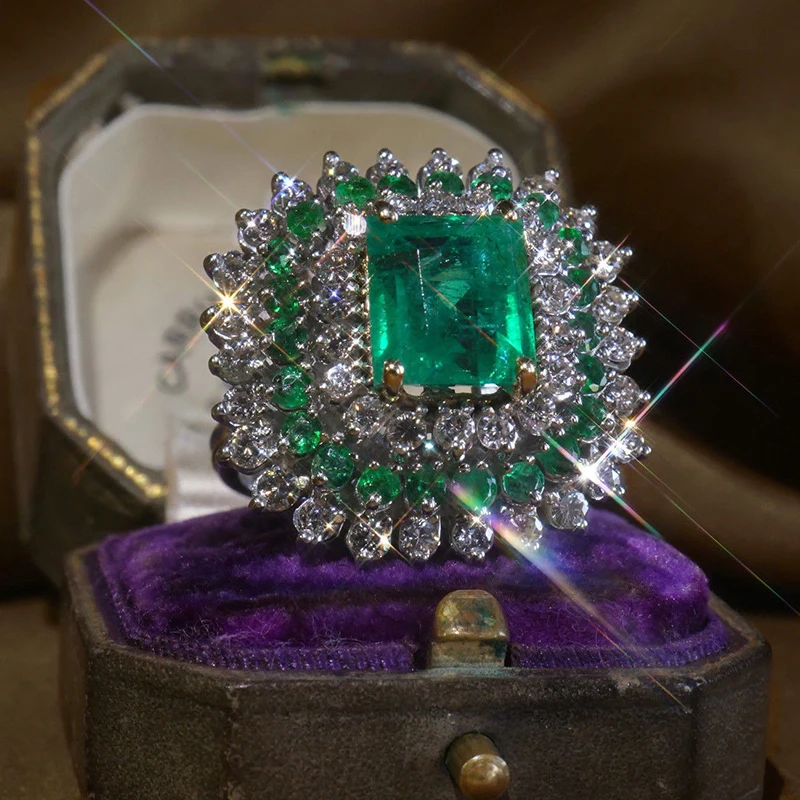 Роскошные шикарные инкрустированные кольца, обручальные кольца, зеленое женское циркониевое кольцо, большой квадратный камень, кристалл, серебряный цвет, подарок на день Святого Валентина, O3X313