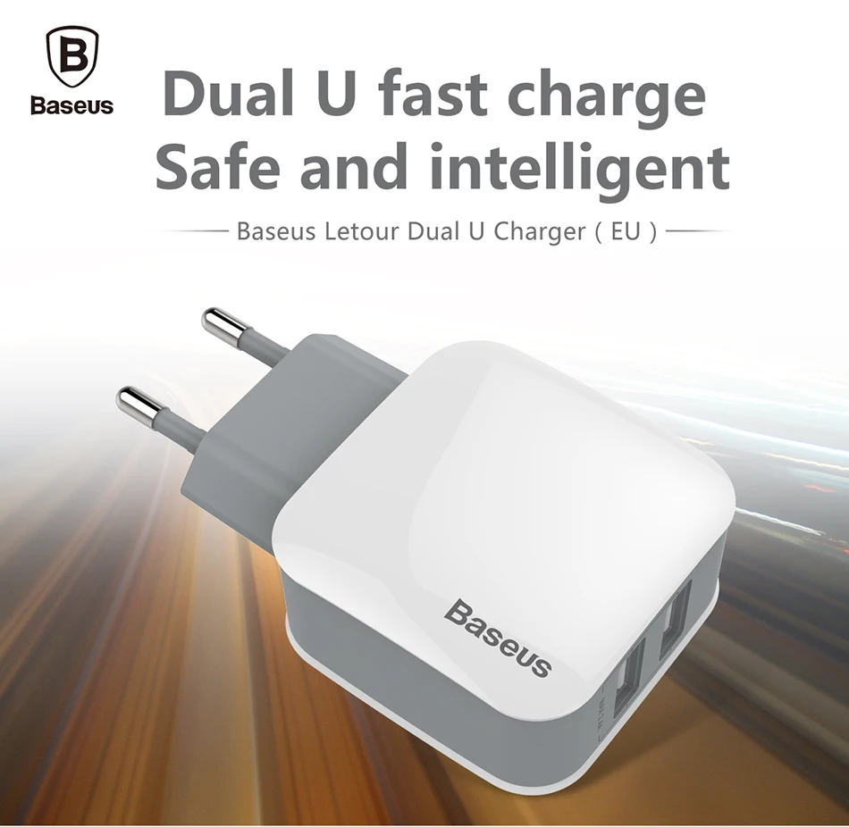 Baseus Dual USB зарядное устройство 5 в 2,4 А для iPhone samsung Xiaomi быстрое USB зарядное устройство Портативный адаптер для путешествий настенное зарядное устройство