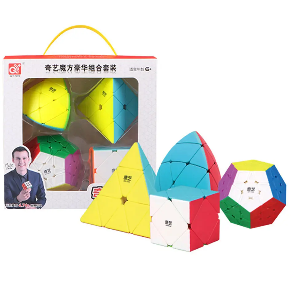 

Qiyi 4 Pcs/Set Magic Cube Set 2x2/3x3/4x4/5x5 Megaminx Pyraminx Skes Professional Cubes Toys for Children Kids Gift Toy