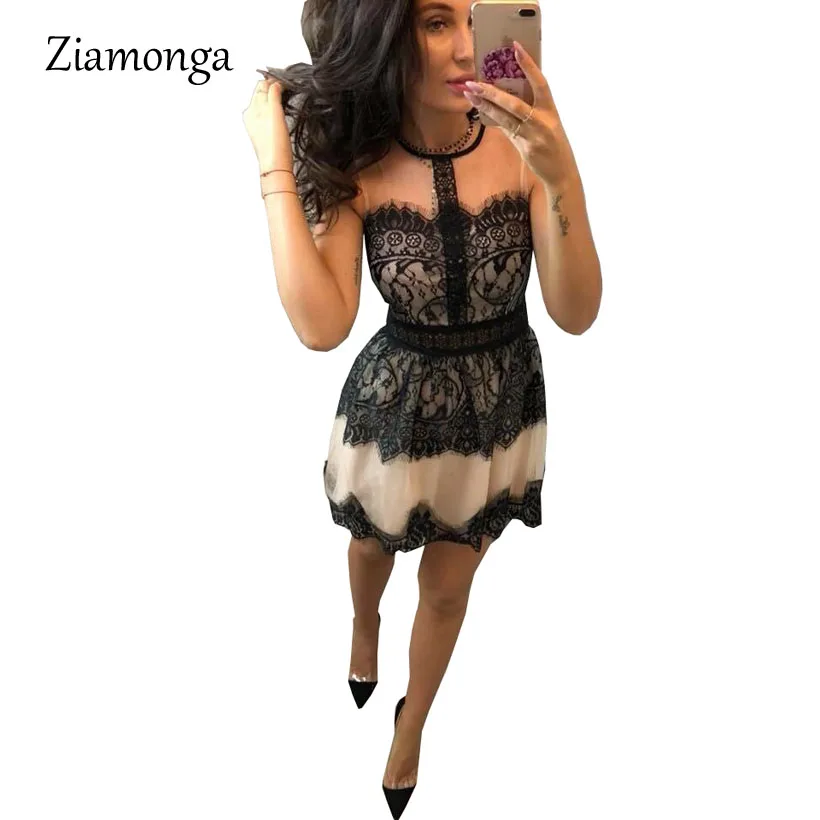 

Ziamonga Bandage Women Dresses 2018 Vintage Summer Casual A Line Dress Sleeveless O-Neck Sexy Casual Formal Lace Dress Vestidos