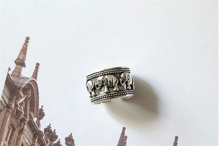 Новое прибытие Серебро 925 пробы Регулируемый кольца слон животных широкий Винтаж тайский Ювелирные изделия Открытое кольцо для влюбленных лучший подарок