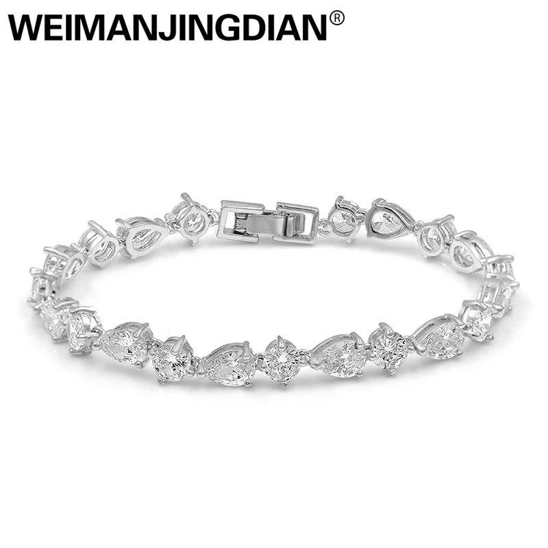 

WEIMANJINGDIAN Top Quality Sparking Teardrop and Round Cubic Zirconia Crystal Bracelets for Lady or Birthday Jewelry Gifts