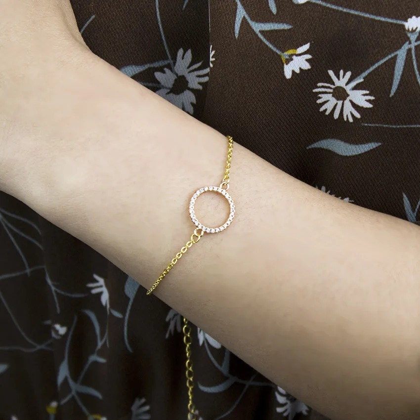

Wholesale 10pcs Bijoux Femme CZ Round Bracelets For Women Minimalism Circle Crystal Jewelry Girlfriend Gifts