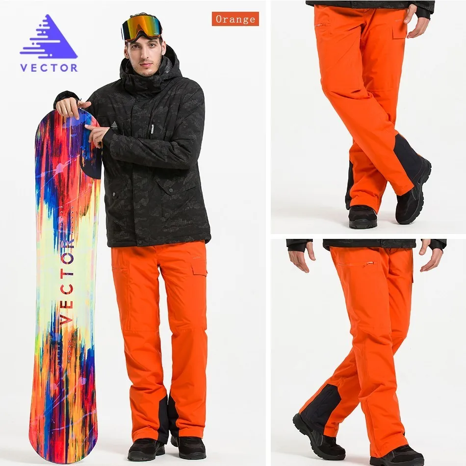 Очень толстые лыжные штаны, комбинезоны, теплые зимние спортивные мужские зимние брюки, женский лыжный костюм, одежда для сноуборда, водонепроницаемая, новинка - Цвет: Men Orange