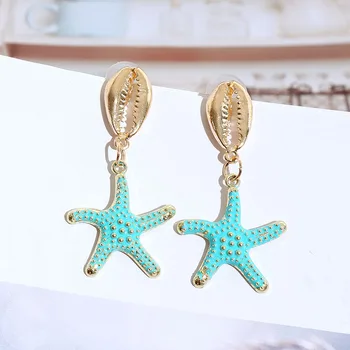 

Boho 2019 Fashion Female Spray Paint Starfish Drop Earrings For Women Bohemian Gold Metal Alloy Shell Dangle Earring Jewelry