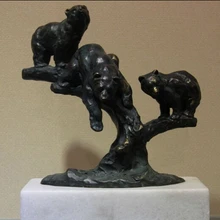 Bi002432 Искусства Фигурка Чистая Бронза Медь Три Медведя Искусства Базы Мрамора Скульптура