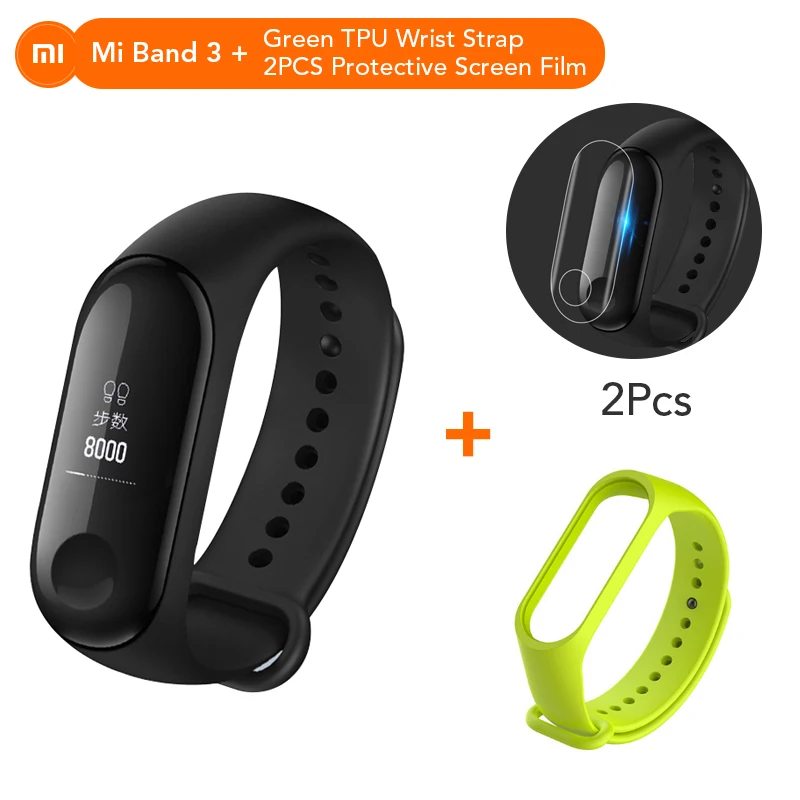 Xiaomi mi-браслет 3 Bluetooth 4,2 Xao mi Xio mi умный спортивный браслет OLED mi band 3 Smartband Xaio mi пульсометр 0 - Цвет: Add Green Strap