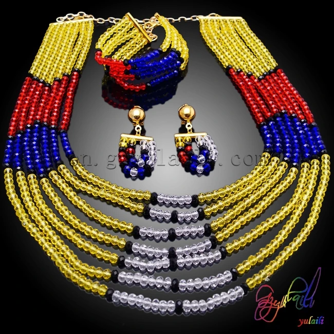 Free Shipping African Beads Jewelry Set gold color multi layer earrings