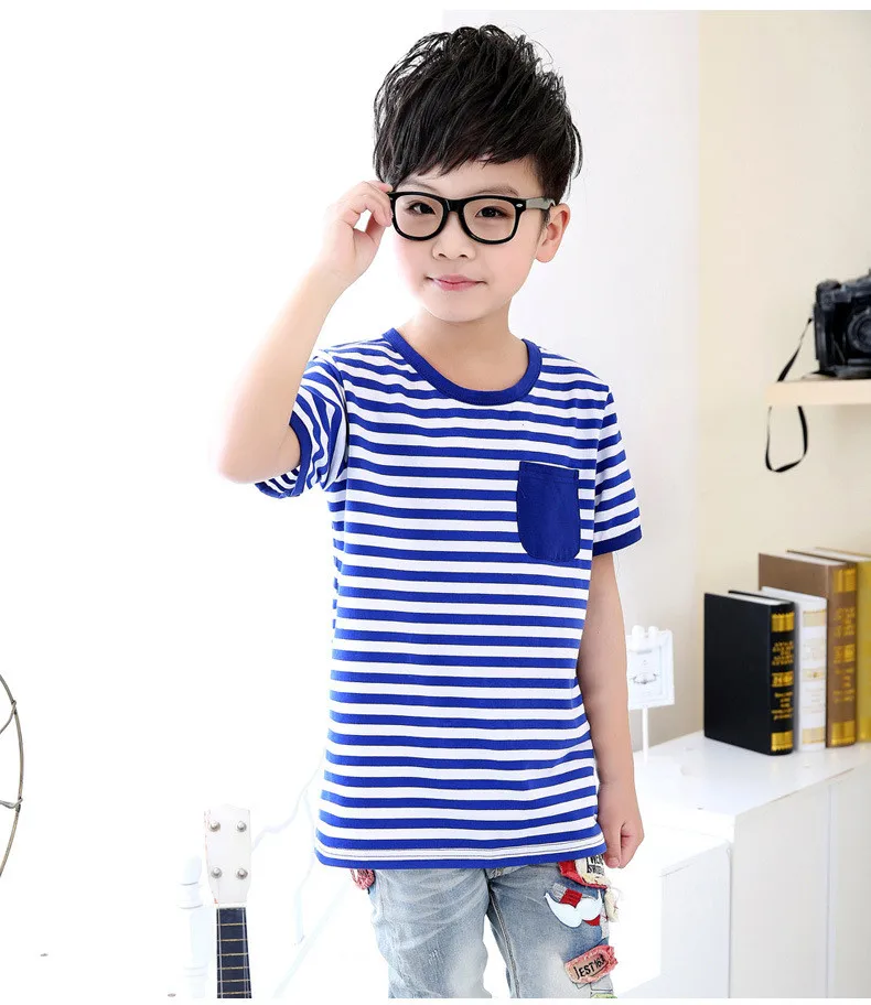 2016 Summer New Children's Clothing Boys Cotton Short-sleeved T-shirt Children Casual Round neck Striped Fashion T-shirt HTB1qRKBLpXXXXXIaXXXq6xXFXXXj - 2016 Summer New Children's Clothing Boys Cotton Short-sleeved T-shirt Children Casual Round neck Striped Fashion T-shirt