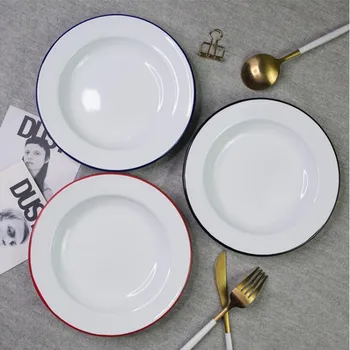 

Enamel Plates Snack Tray Dishes Dessert Tray Cup Serving Tray 8inch (dia20cm) Pack Of 3pcs