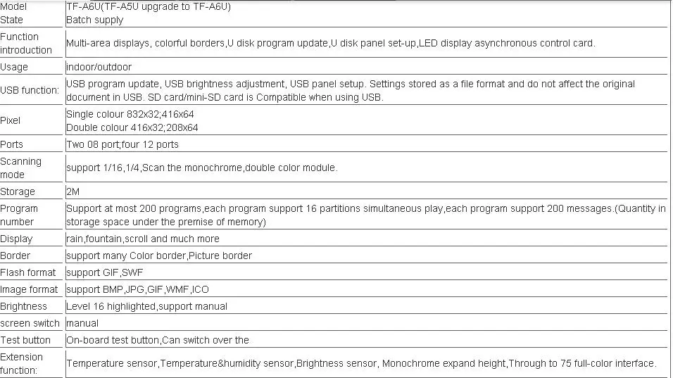 Tf-a6u longgreat TF светодиодный Дисплей Управление асинхронными один двойной Цвет 768*32 384*64 точек