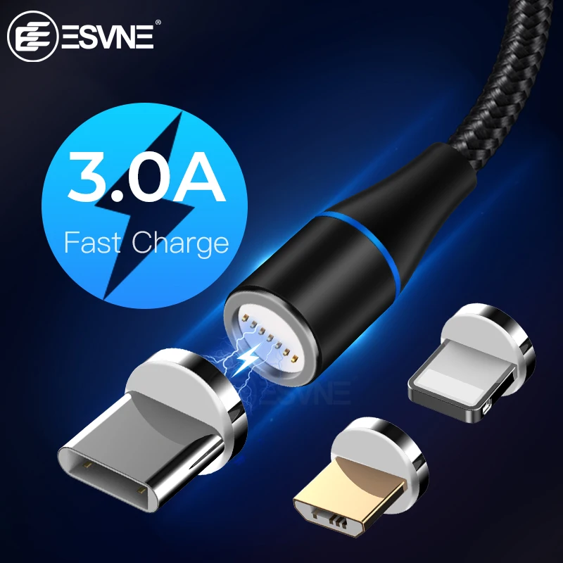 ESVNE 3A Быстрая зарядка Магнитный Micro Usb кабель для Iphone Освещение C Typc магнитное