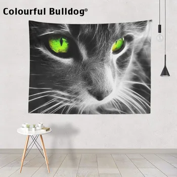 

Dropshipping Tapestries Black Cat Wall Hanging Beautiful Eyes Bedspreads 130*150cm Wear Glaeese Green Light Line Decorate Office