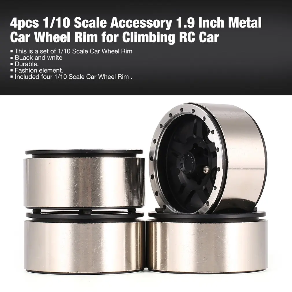 

Universal 4pcs 1/10 Scale Accessory 1.9 Inch Metal Car Wheel Rim Professional Part for Climbing RC Car Black White 12mm Hex Hubs
