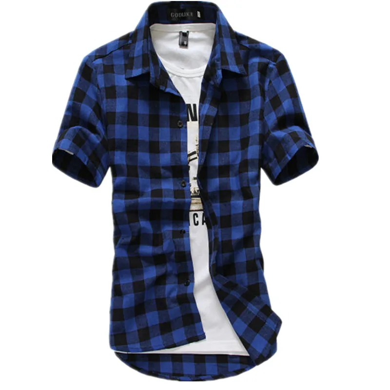 

Blue Red Black Plaid Shirt Men Shirts 2019 New Summer Fashion Chemise Homme Mens Checkered Shirts Short Sleeve Shirt Men Blouse