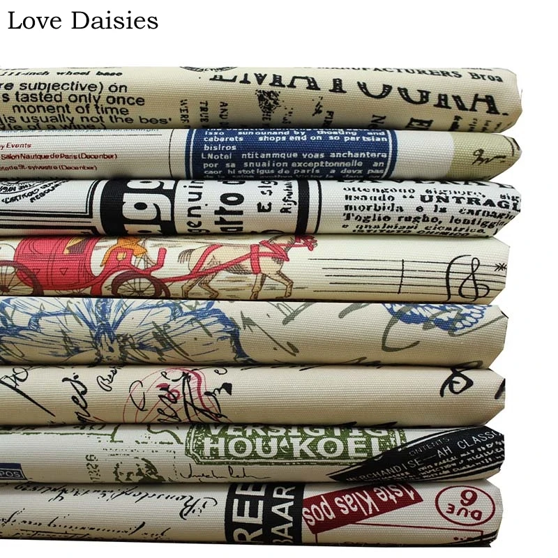 

100% Cotton Double Warp Double Weft Canvas BEIGE WHITE Butterfly Newspaper Thick Fabric for Cover Cushion Bag Tablecloth Craft