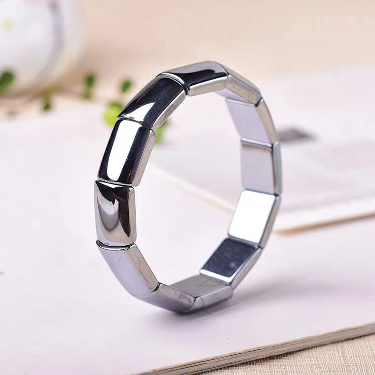 

Genuine Natural Terahertz Wave Gemstone Rectangle Beads Stretch Bangle Woman Men Bracelet Gift Healing Reiki Stone 17x12mm AAAAA