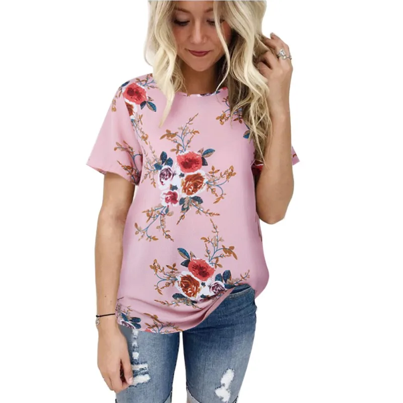 

Summer Women T-shirts Fashion Flower Graphic Tees O-Neck Female Plus Size Casual T-Shirt Chiffon Short Sleeve Women Clothes