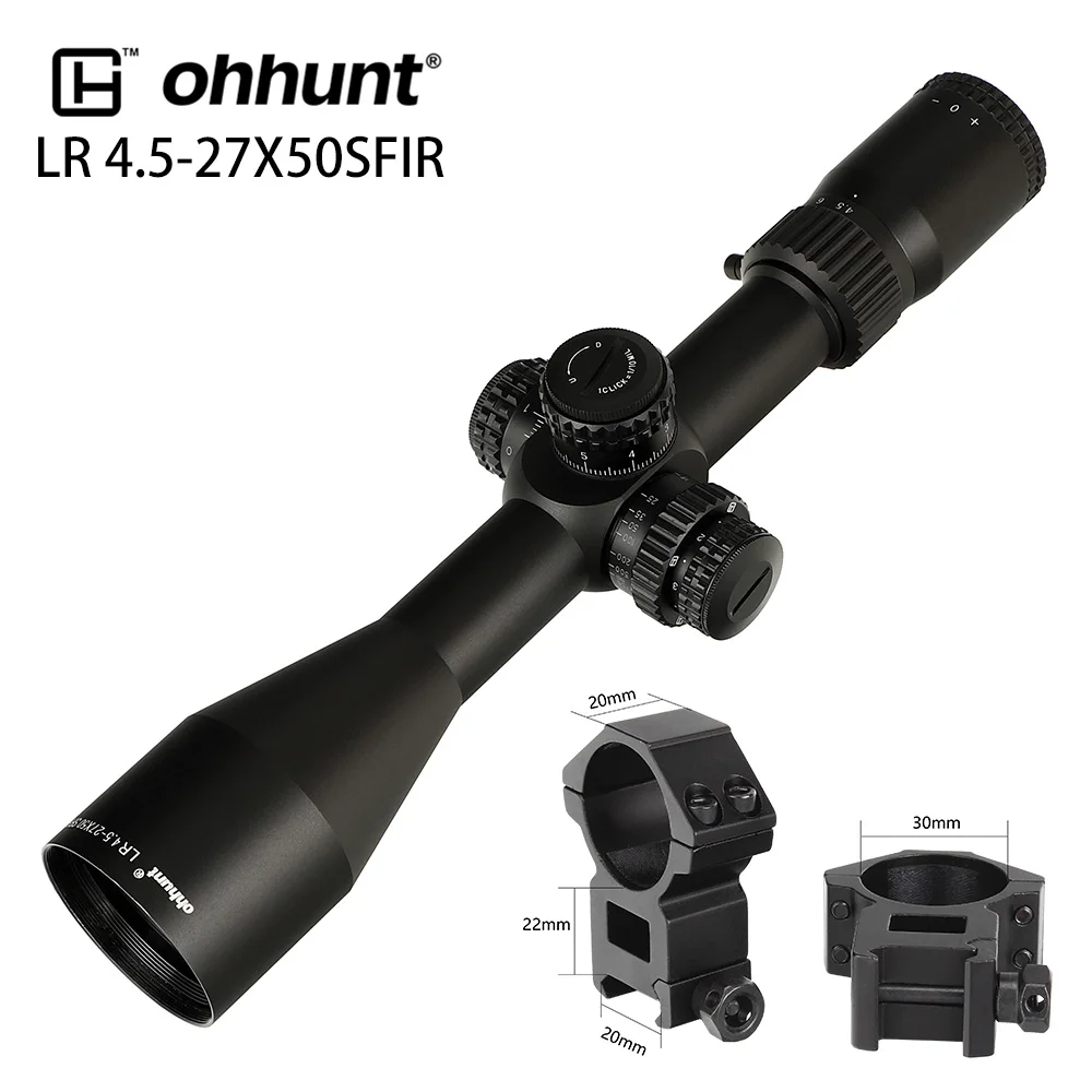 Ohhunt LR 4,5-27x50 SFIR охотничий прицел Mil Dot стекло травленая сетка Красное освещение боковая параллакса башенки Блокировка сброса прицел - Цвет: High Picatinny Rings