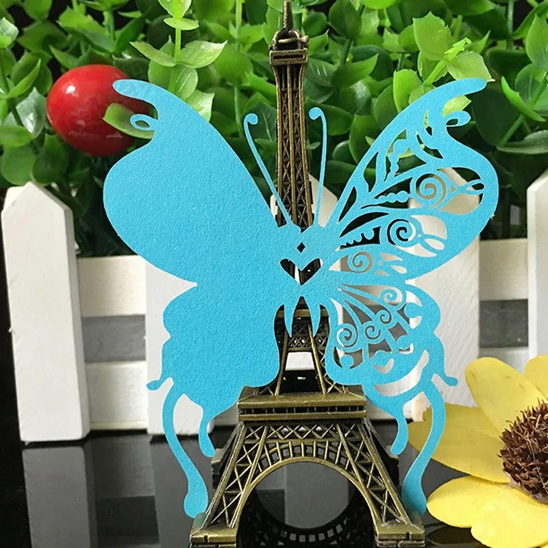 10Color 100pcs Laser Cut Butterfly Paper Place Card  Escort Card  Cup Card Wine Glass Card For Wedding Christmas Decor Favors (4)