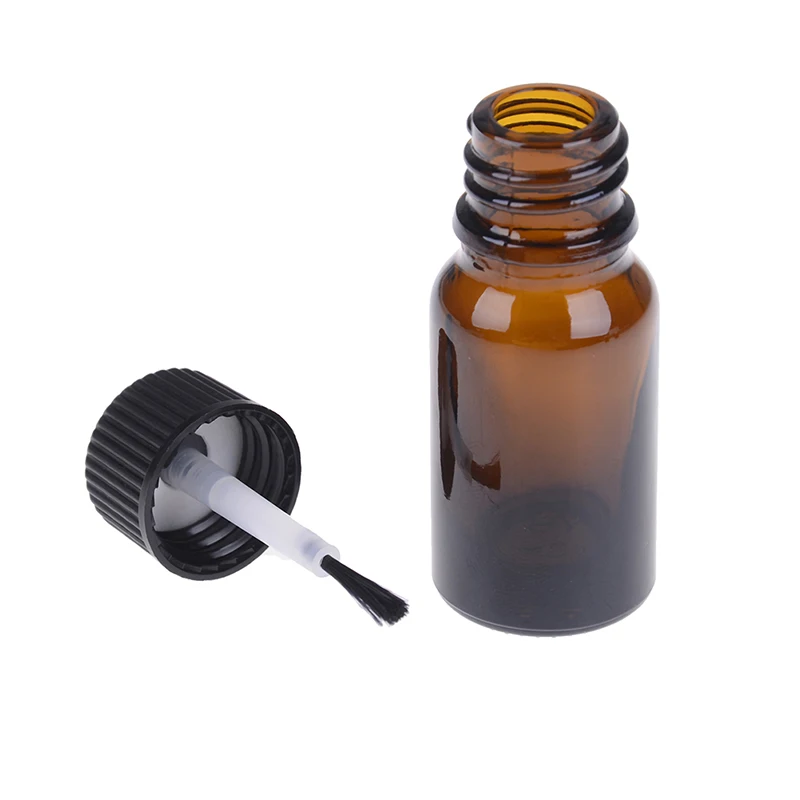 5/10ML Empty Cosmetic Containers Nail Polish Bottle with A Lid Brush Travel Empty Small Round Glass Essential Bottle