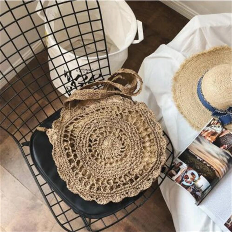 Bohemian Straw Bags for Women Circle Beach Handbags Summer Rattan Shoulder Bags Handmade Knitted Travel Big Totes Bag 2019 New