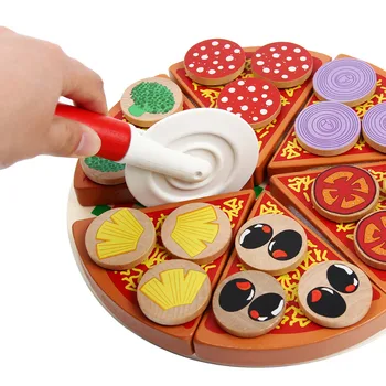 

Wooden Cutting Pizza Toys with Cutter Food Kitchen Pretend Play Toy Early Education Toys for Baby Kids Children