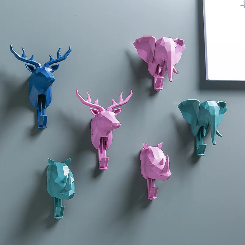 Креативный настенный крючок с изображением оленя, слона, головы животного, выдвижной крючок для одежды, украшение для дома, настенный держатель для ключей, вешалка для двери ванной комнаты