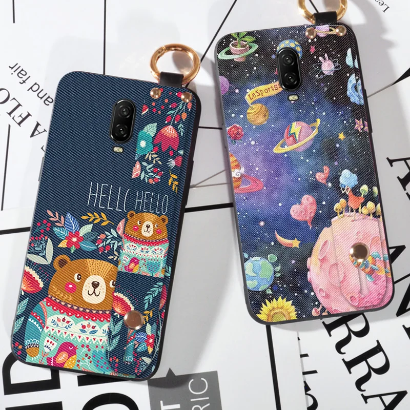 

Wrist Strap Cases For Oneplus 6 1+6 One plus 6 Ring Kickstand Soft TPU Case For Oneplus 6T 6 T Fashion Cute Bear Cover