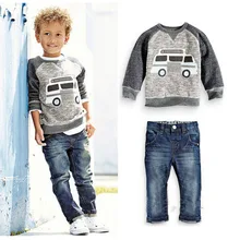 Комплекты одежды для маленьких мальчиков на весну-осень моды с автомобилем из мультфильма; для детей, комплект из футболки с принтом+ джинсы, 2 предмета в комплекте шт./компл. Дети Одежда для детей 2, 3, 4, 5, 6 лет