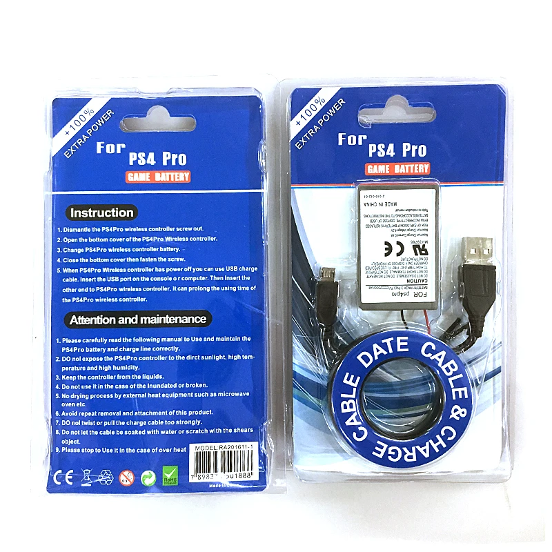 

For PS4 Pro Battery 2000mAh Battery+USB Charger Cable for Sony PS4 PRO Wireless Controller Li-Ion Lithium Replacement Batteries
