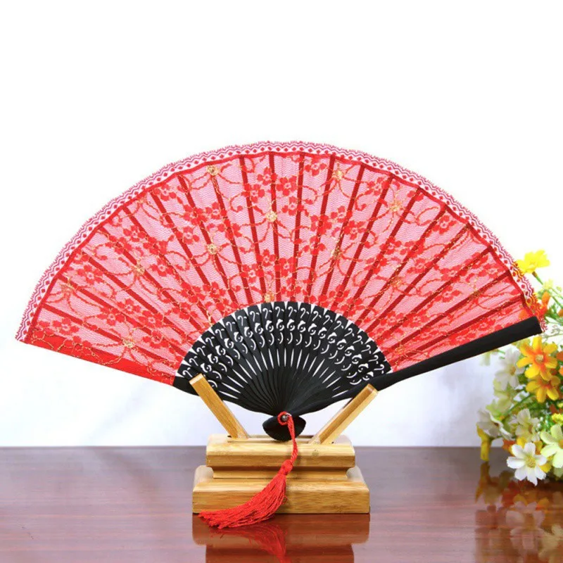 

Women Hand Held Folding Fans Bamboo Frame With Fabric Sleeve Protection For Gifts Chinese Vintage Retro Style