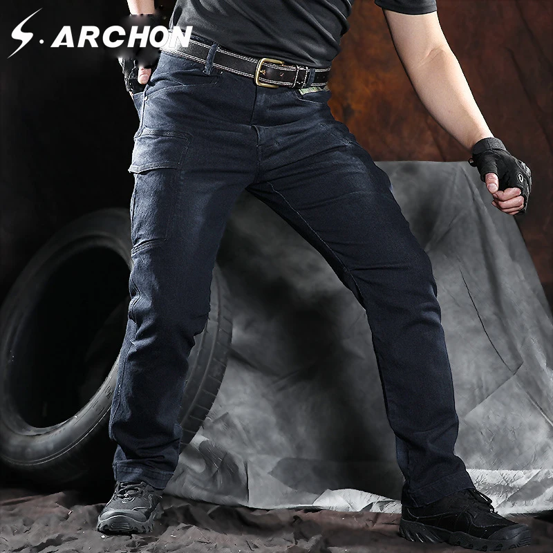 Мужские ветрозащитные военные джинсовые штаны с несколькими карманами, дышащие тактические джинсы-карго, мужские повседневные армейские мотоциклетные джинсы