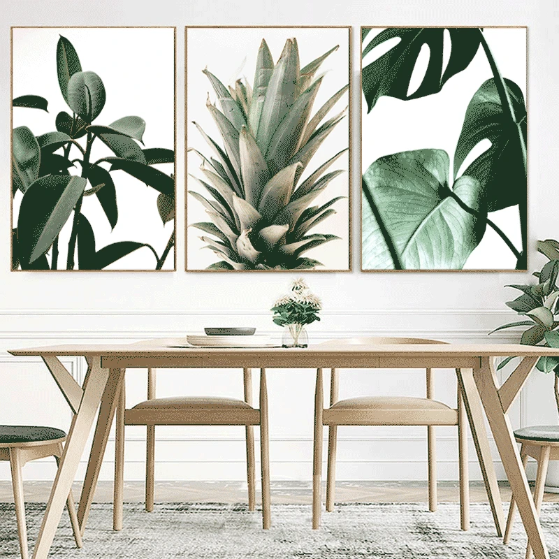 

Nordic Decoration Home Tropical Leaves Wall Art Canvas Painting Pictures Wall Poster Green Plant Room Wall Sticker with Framed