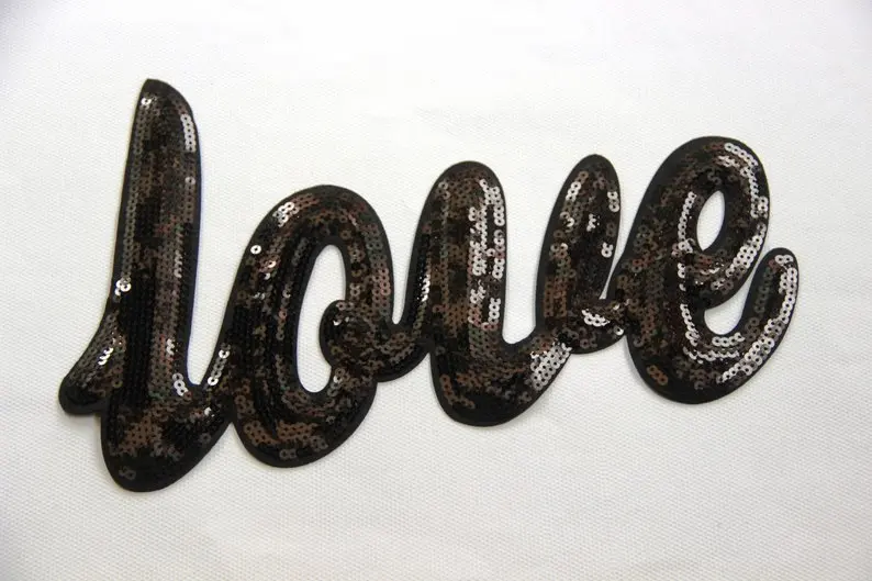 

Paillete Black love Patch Applique fabric clothes letter applique decoration sequined Patch applique